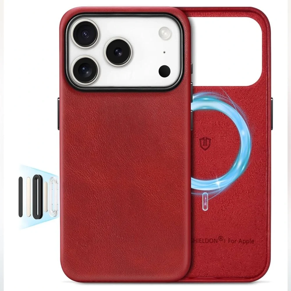 iPhone 17 PRO Protective Leather Case-RETRO RED